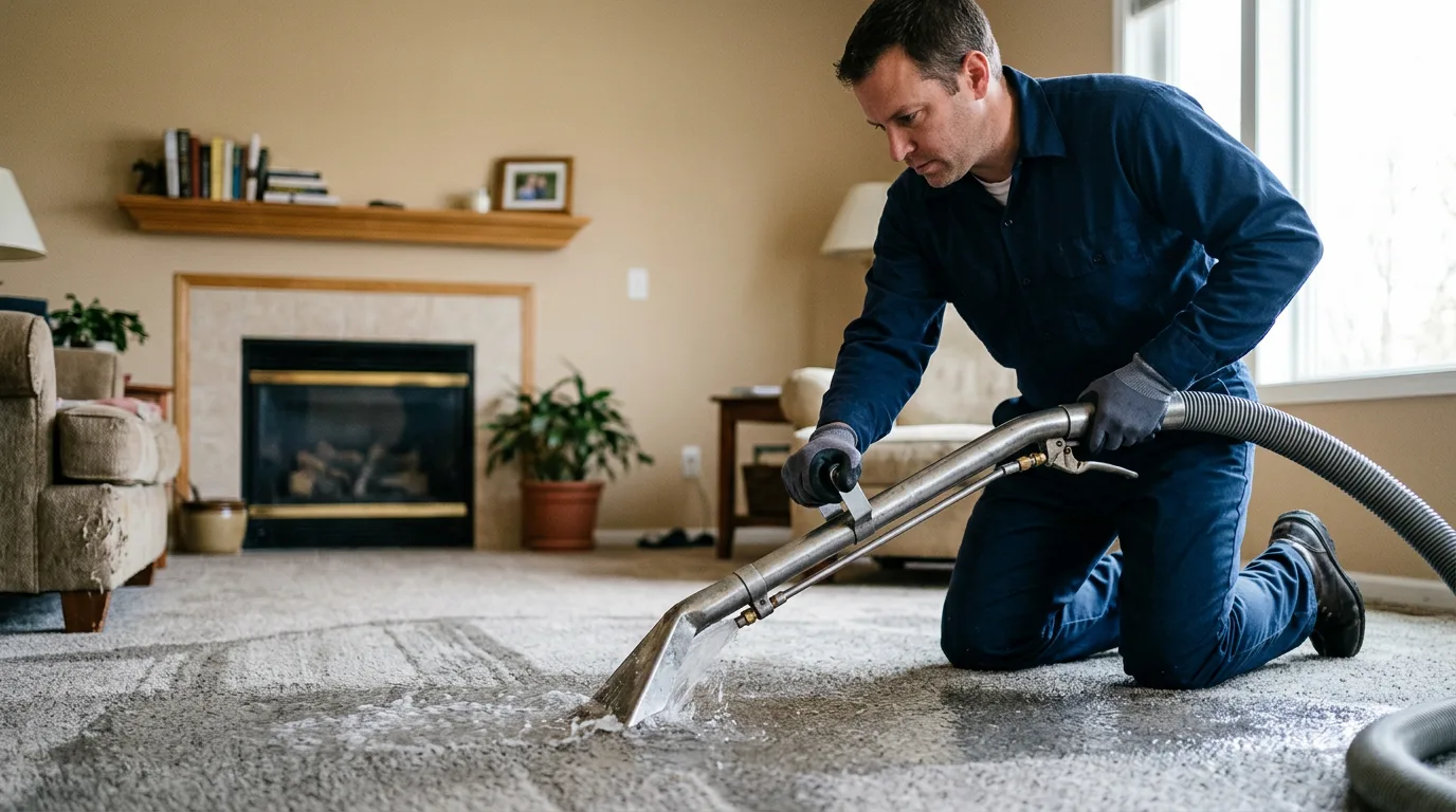 Water damage restoration technician working near New Bedford, MA